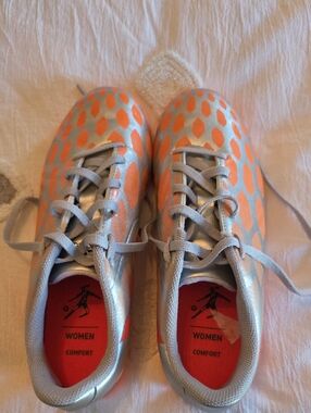 Adidas "Predito" Silver & Coral Womens Athletic Sneakers